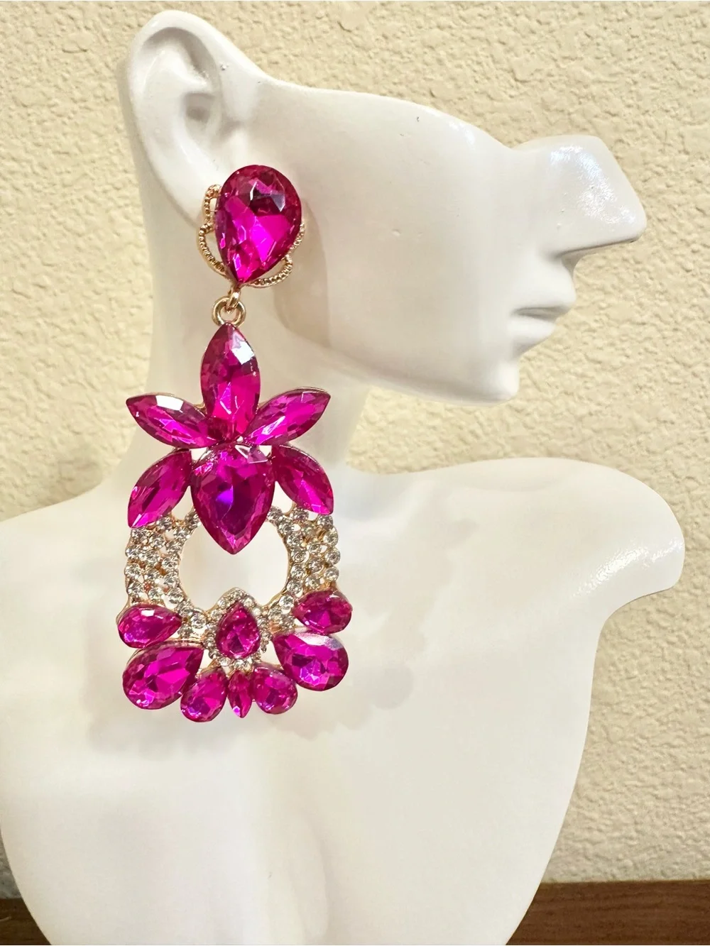 Bold Fuchsia Crystal Drop Earrings